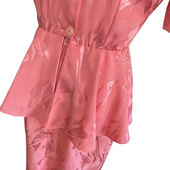 Vintage 80s April Rain Peplum Dress Midi Puff Sleeve - Picture 7 of 13